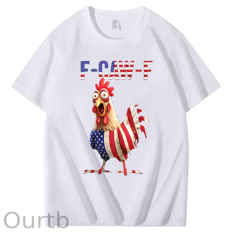 F-Caw-F America Flag Chicken Pattern100% Cotton T-Shirt