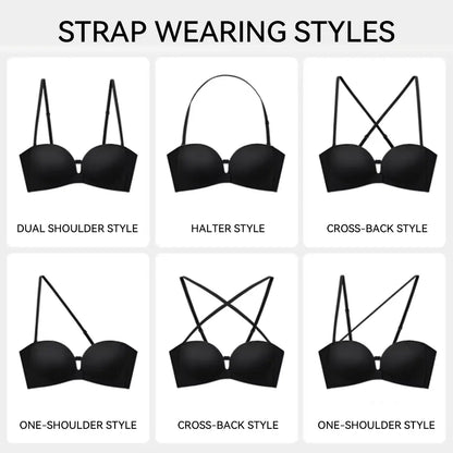 Womens Strapless Front Closure Bra Push Up Lift Bra Padded Add Cup