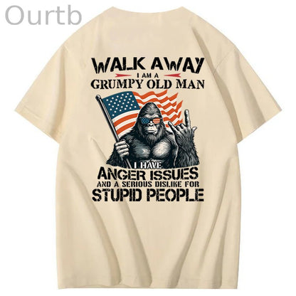 Walk Away I Am A Grumpy Old Man America BigFoot Gen X 100% Cotton T-Shirt