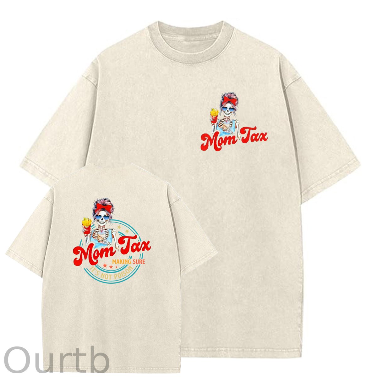 Mom Tax Washed And Distressed Pattern Crew Neck T-Shirt