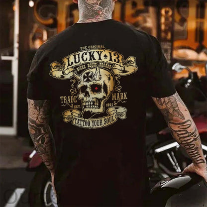 LUCKY THIRTEEN Skull Black Print T-shirt