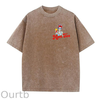 Mom Tax Washed And Distressed Pattern Crew Neck T-Shirt