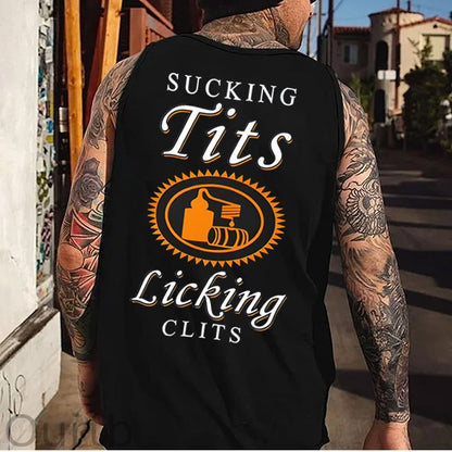 Sucking Tits Licking Clits Pattern Print Vest