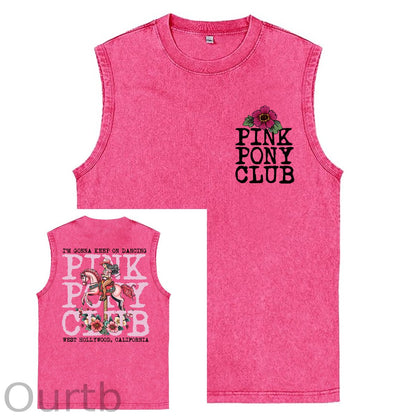 I'm Gonna Keep On Dacing Print Washed Cotton Sleeveless Tank Tops