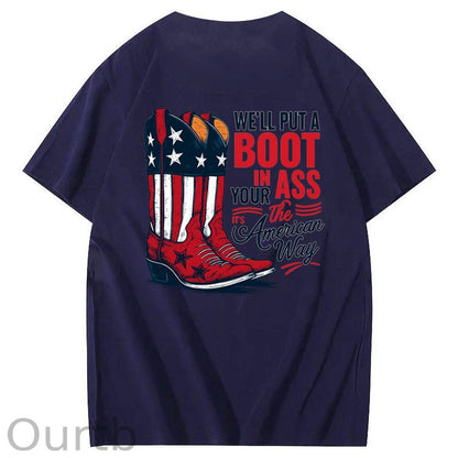 Put A Boot In Your Ass Pattern 100&Cotton Print T-Shirt