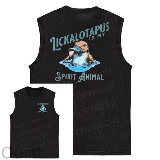 Spirit Aminal Pattern Print Sleeveless Cotton Washed Printed Loose Vest
