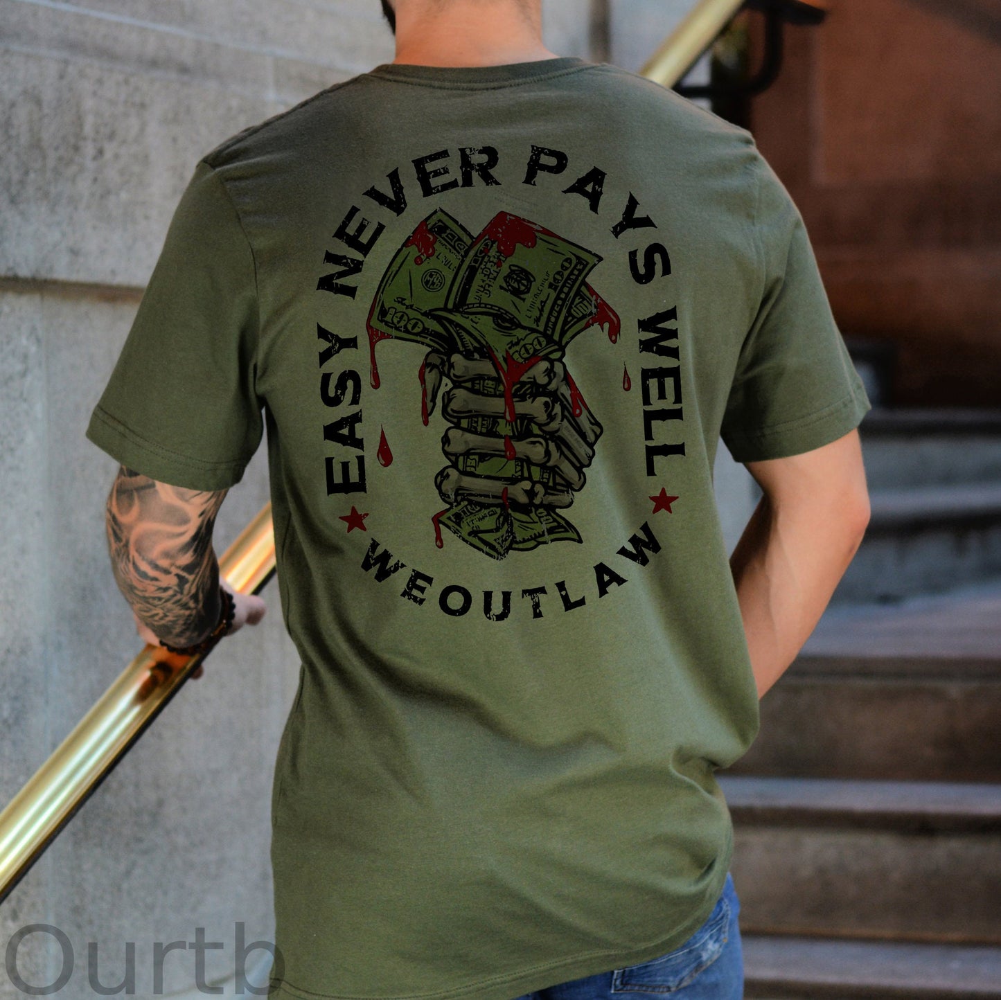 EASY NEVER PAYS WELL Bones and Money White Print T-Shirt