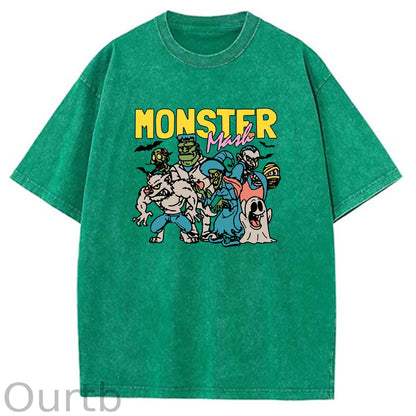 Monster  Washed And Distressed Pattern Crew Neck T-Shirt