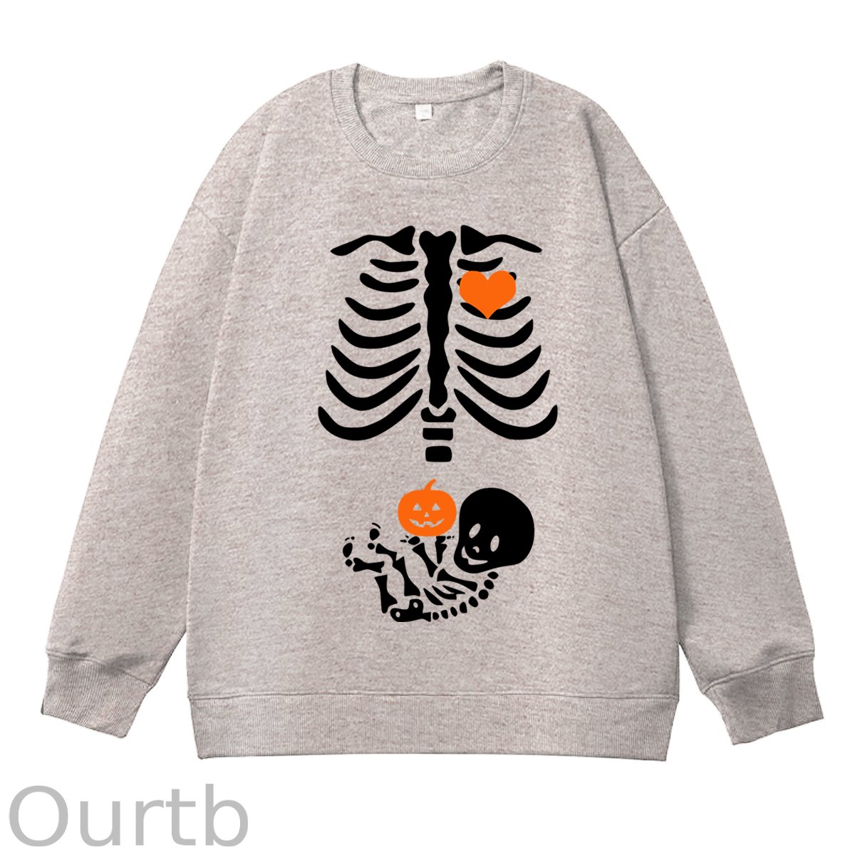 Skeleton Halloween Maternity Pregnancy Announcement Fall Mom 100% Cotton Fall and Winter Sweatshirt