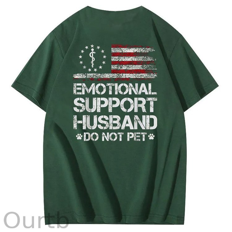 Emorional Support Husband Do Not Pet Pattern100% Cotton T-Shirt