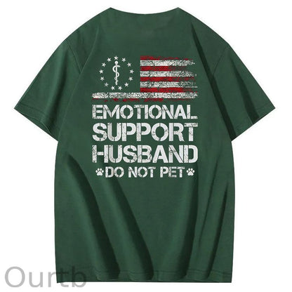 Emorional Support Husband Do Not Pet Pattern100% Cotton T-Shirt