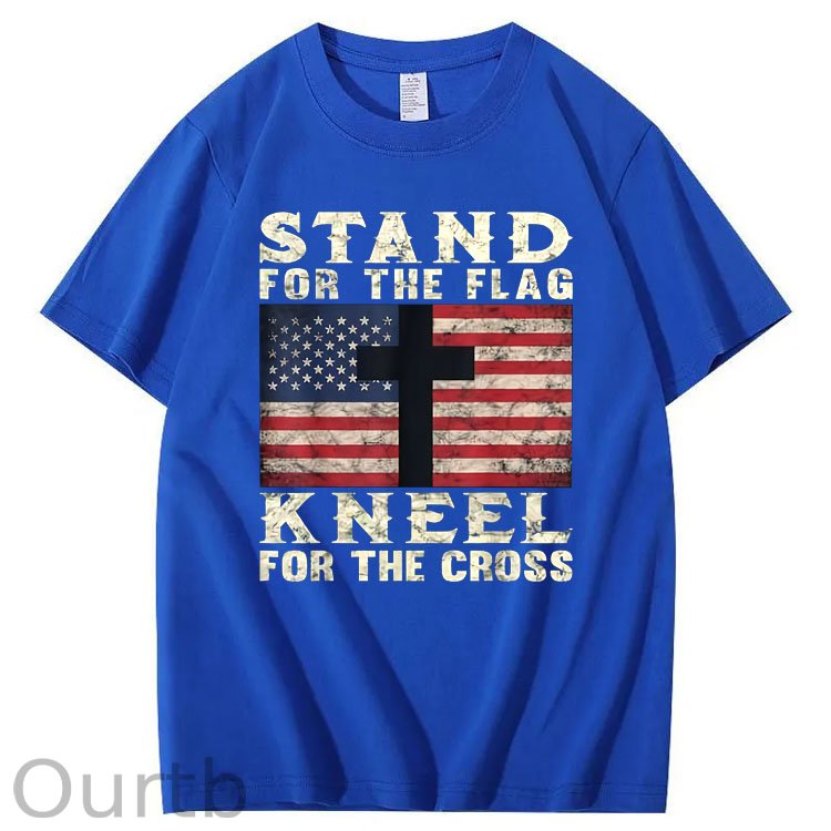 Stand For The Flag Kneel For The Cross Pattern Print 100%Cotton T-Shirt