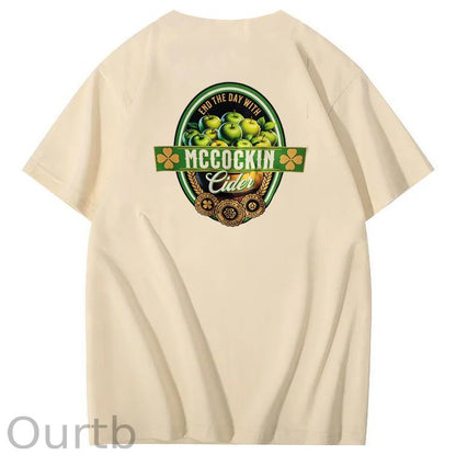 Mccuckin Cider Print Pattern Crew Neck T-Shirt