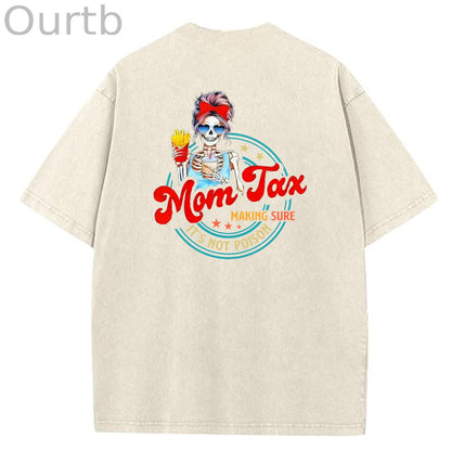 Mom Tax Washed And Distressed Pattern Crew Neck T-Shirt