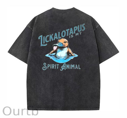 Spirit Animal Washed And Distressed Craft Pint Pattern Crew Neck T-Shirt