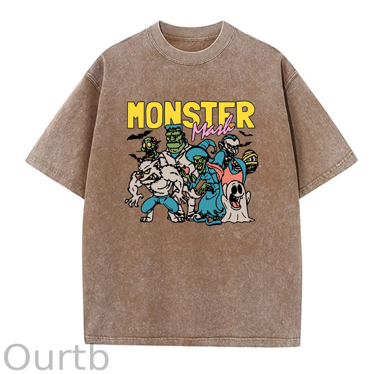 Monster  Washed And Distressed Pattern Crew Neck T-Shirt