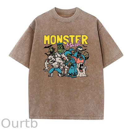 Monster  Washed And Distressed Pattern Crew Neck T-Shirt