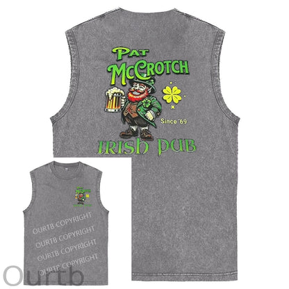 St Patrick'S Day Pat Pattern Print Sleeveless Cotton Washed Printed Loose Vest