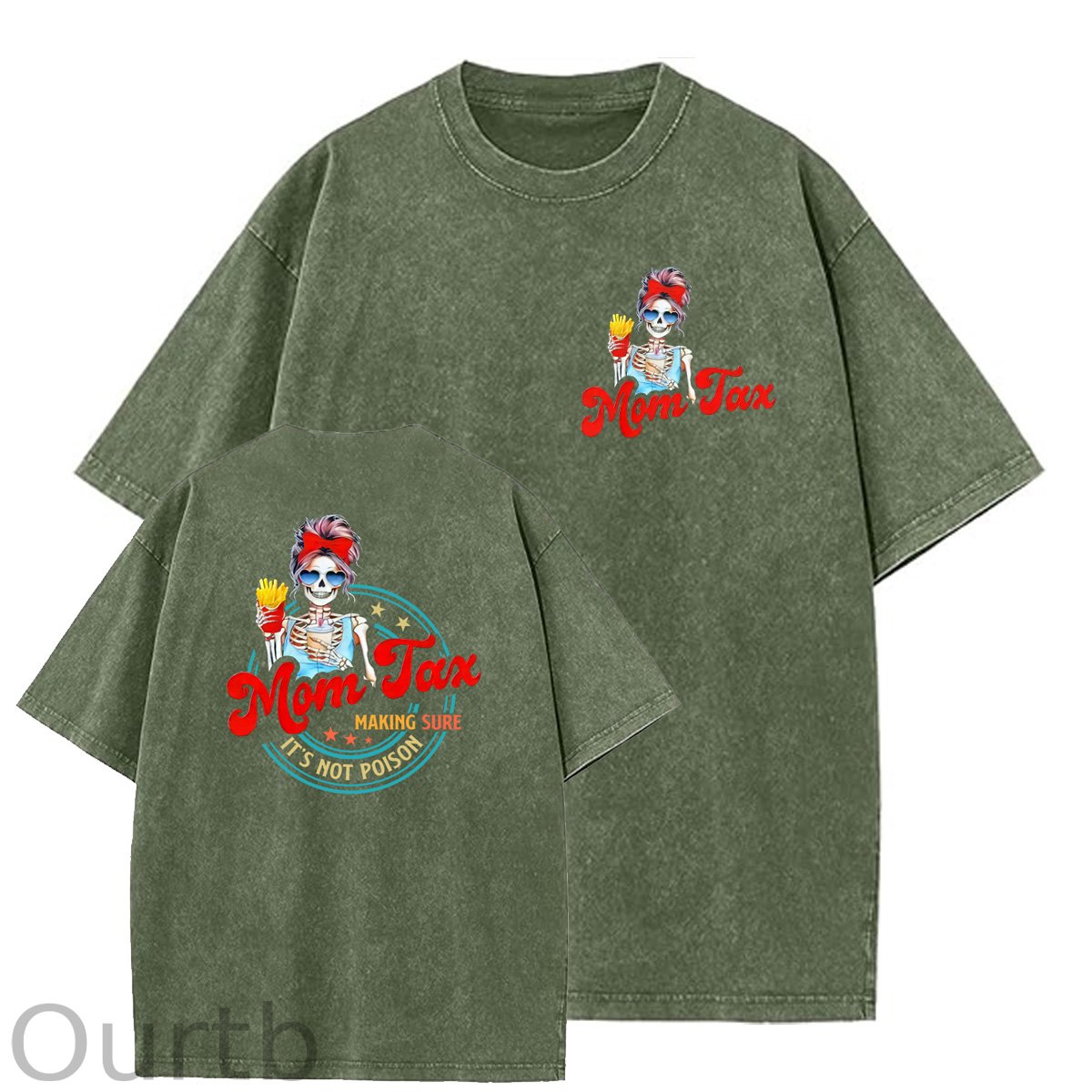 Mom Tax Washed And Distressed Pattern Crew Neck T-Shirt