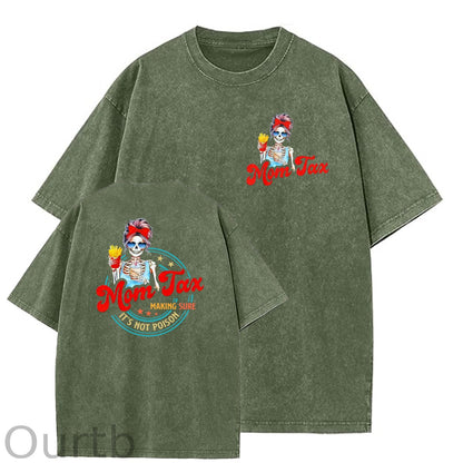Mom Tax Washed And Distressed Pattern Crew Neck T-Shirt