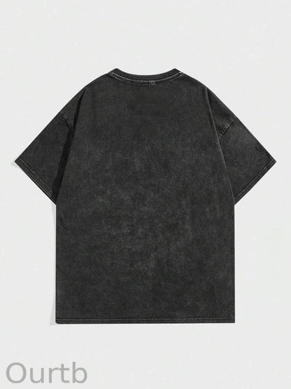 Men's Cross & Letter Print Round Neck Tee, Casual Street Short Sleeve T-shirt for Summer, Men's Top for Daily Wear
