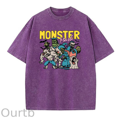 Monster  Washed And Distressed Pattern Crew Neck T-Shirt