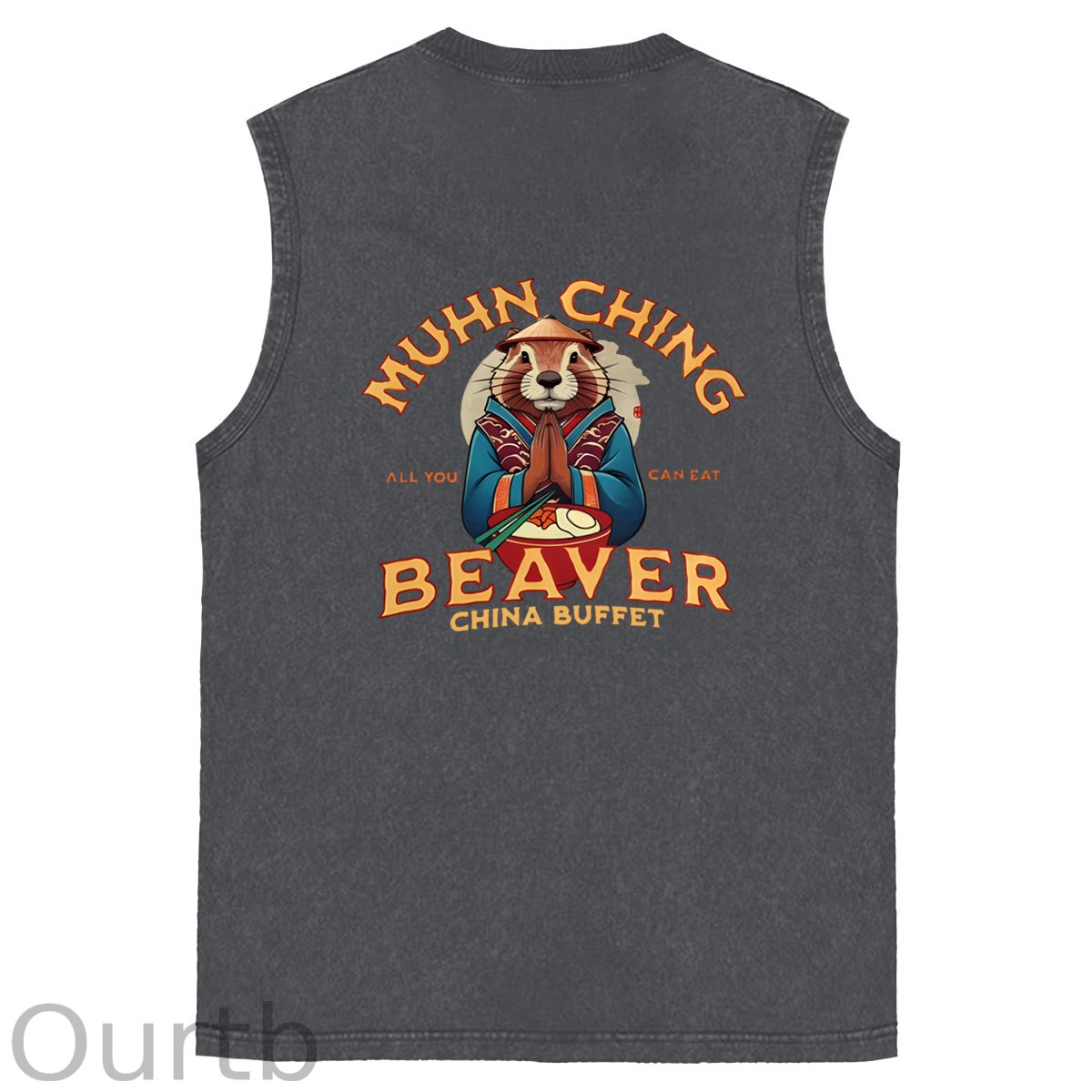 Muhn Ching All You Can Eat Beaver China Buffet Art Print Cotton Sleeveless Tank Tops
