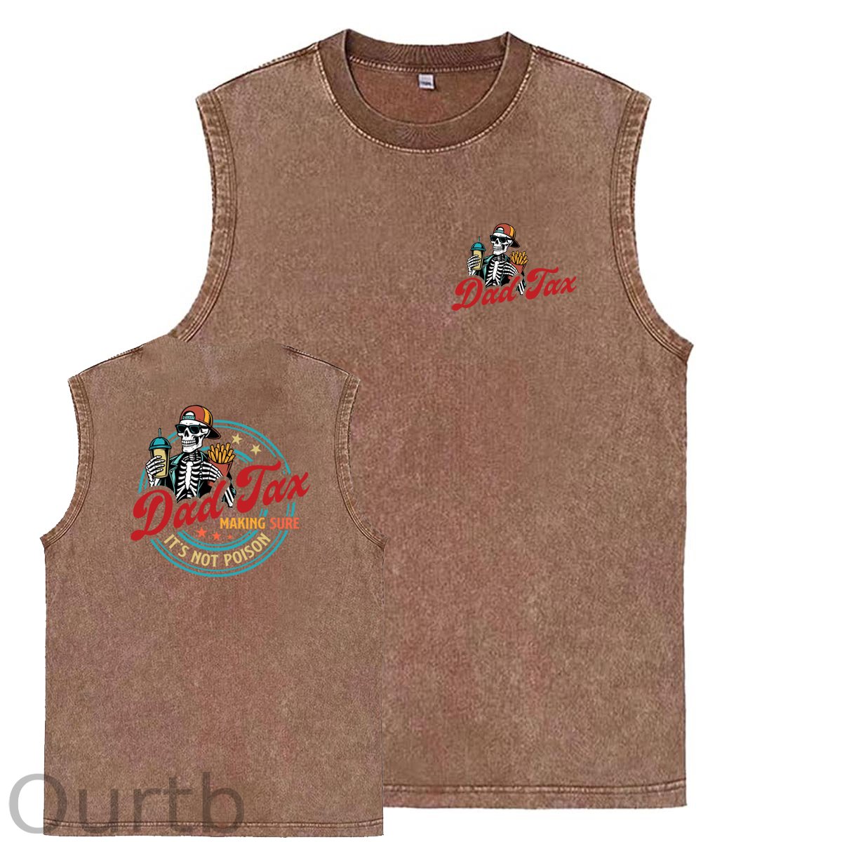 Dad Tax Pattern Sleeveless Cotton Washed Printed Loose Vest