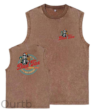 Dad Tax Pattern Sleeveless Cotton Washed Printed Loose Vest