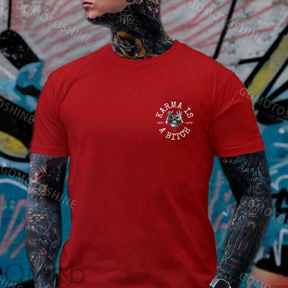 KARMA IS A BITCH Skull With OK Print Men's T-Shirt