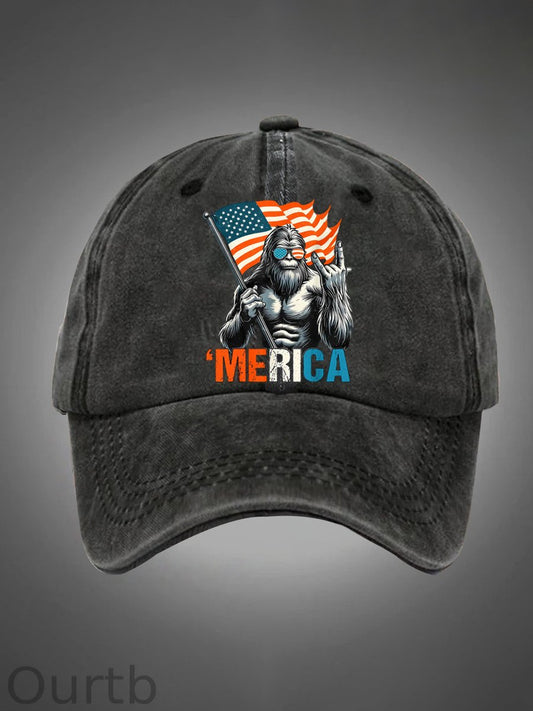 Merica Bigfoot Pattern Washed Hats