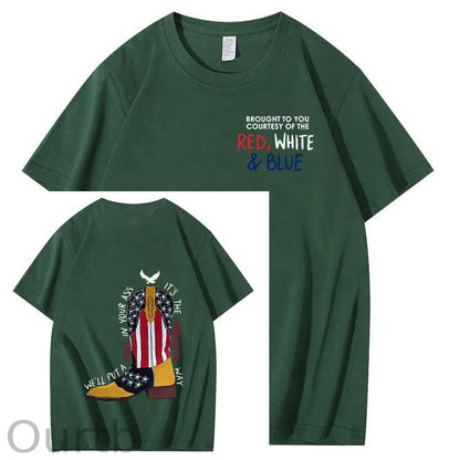 Red White And Blue  Pattern Print 100%Cotton T-Shirt