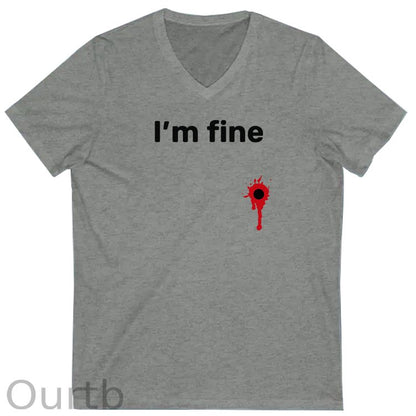 I'm Fine Pattern Print 100%Cotton V Neck T-Shirt