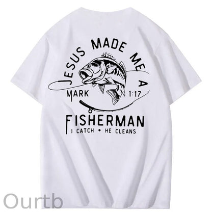 Jesus Made Me A Fisherman Pattern Print 100%Cotton T-Shirt