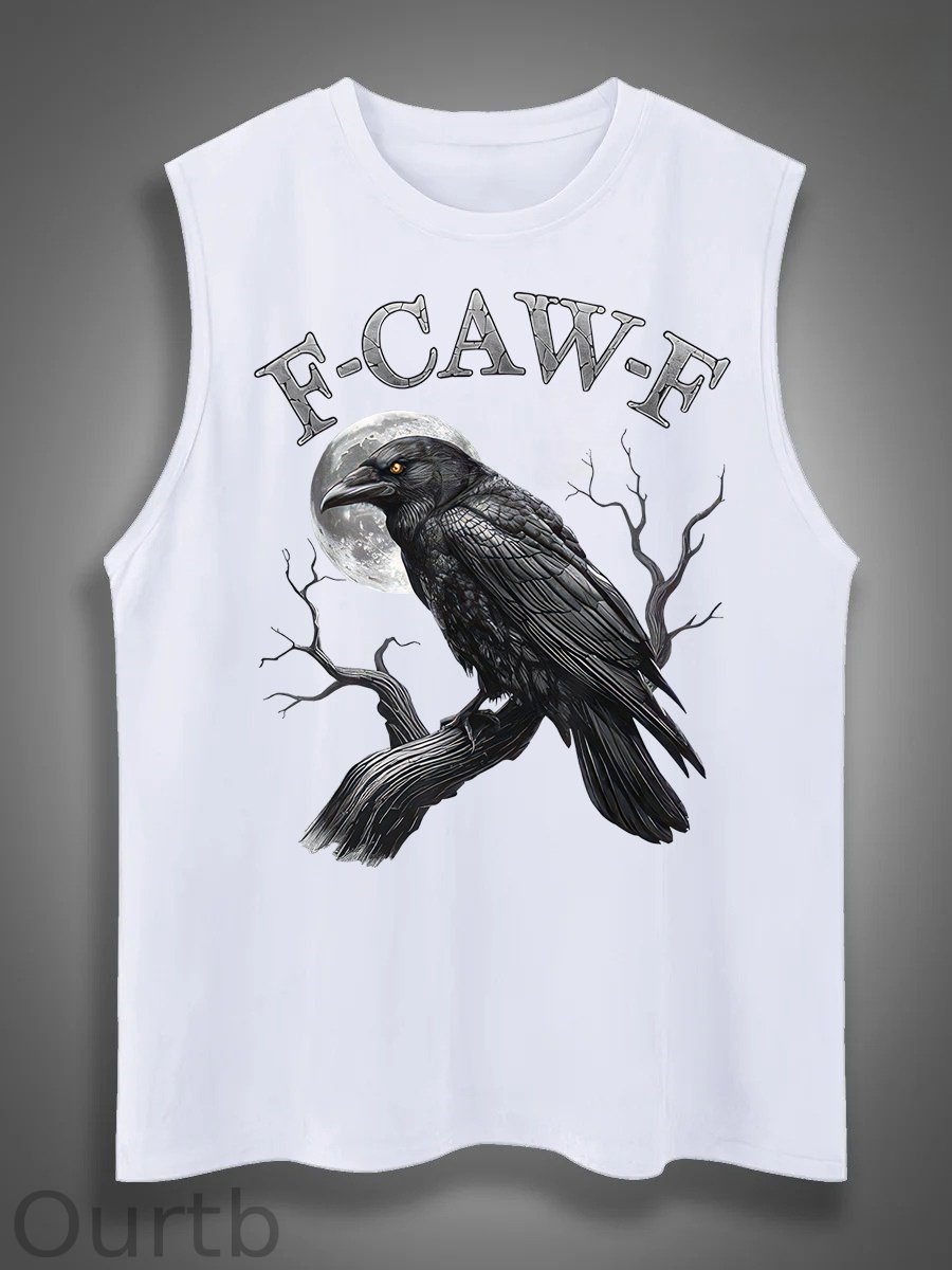 F-Caw-F Crow Print Cotton Sleeveless Tank Tops
