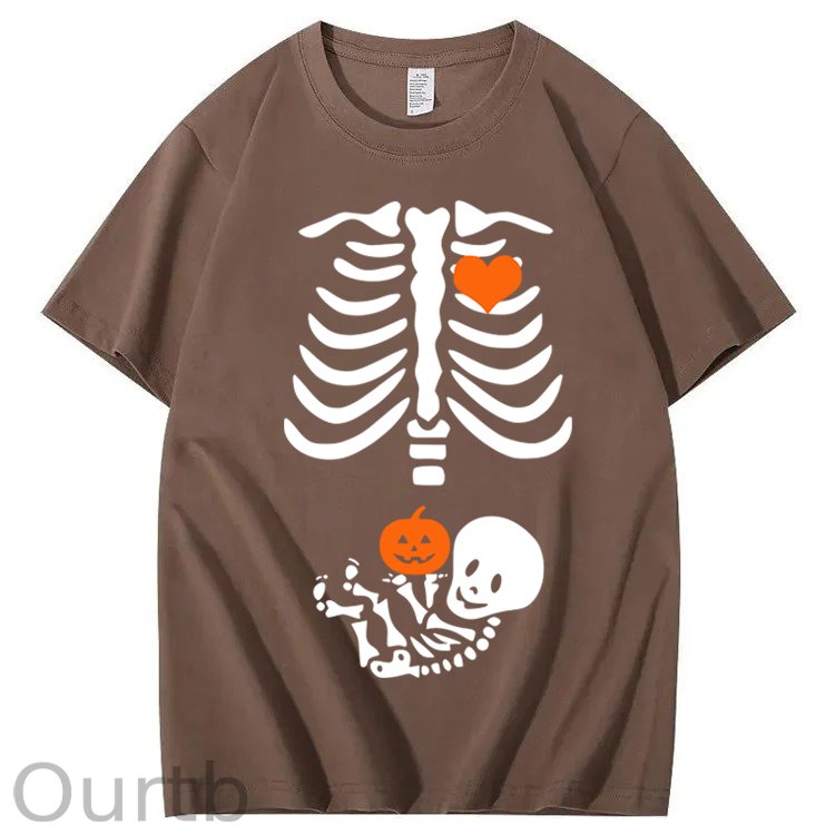 Skeleton Halloween Maternity Pregnancy Announcement Fall Mom 100% Cotton T-Shirt