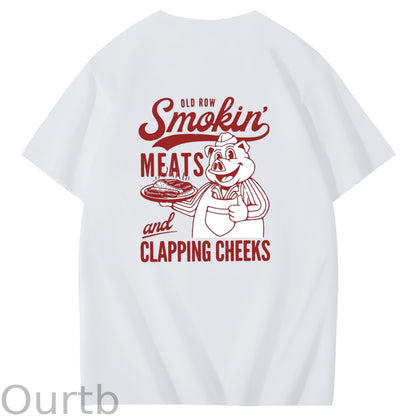 Old Row Smokin Meats And Clapping Cheeks Art Pattern Print T-Shirt
