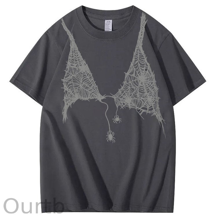 Halloween Fun Spider Web Bra Pattern Pattern  Print 100%Cotton T-Shirt