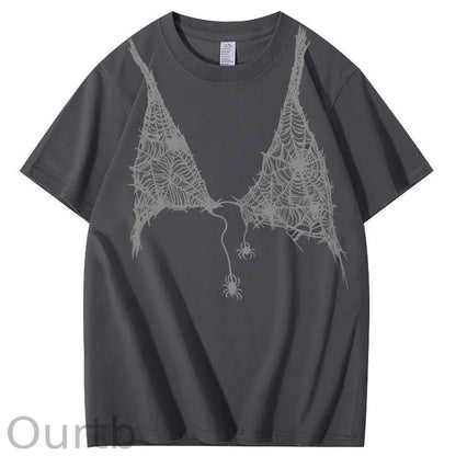 Halloween Fun Spider Web Bra Pattern Pattern  Print 100%Cotton T-Shirt