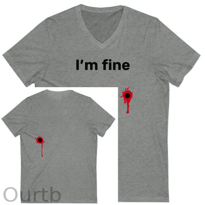 I'm Fine Pattern Print 100%Cotton V Neck T-Shirt
