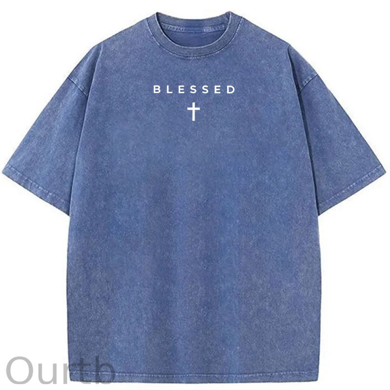 Men's Cross & Letter Print Round Neck Tee, Casual Street Short Sleeve T-shirt for Summer, Men's Top for Daily Wear