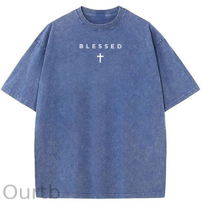 Men's Cross & Letter Print Round Neck Tee, Casual Street Short Sleeve T-shirt for Summer, Men's Top for Daily Wear