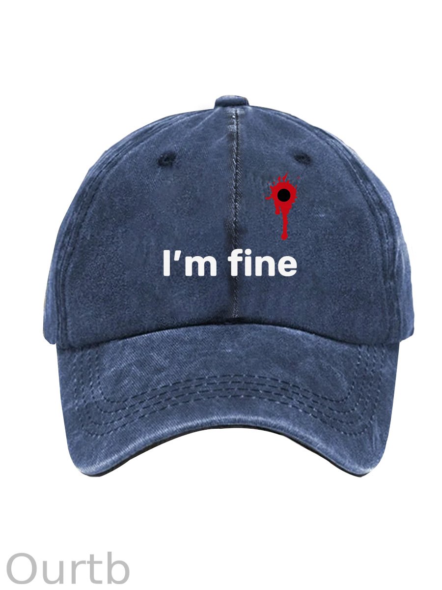 I'm Fine Pattern Washed And Distressed Hats
