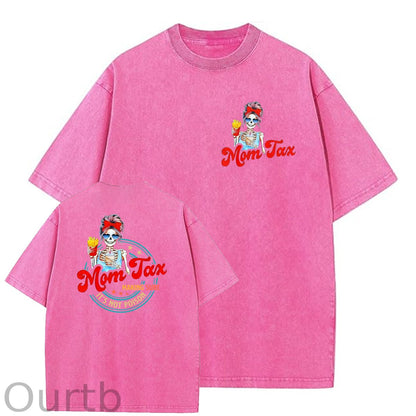 Mom Tax Washed And Distressed Pattern Crew Neck T-Shirt