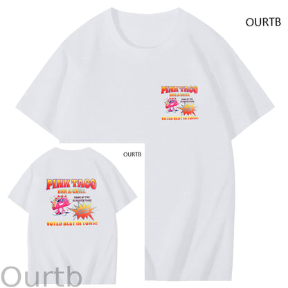 Pink Taco Bar Grill Voted Best In Town Art Pattern Print T-Shirt