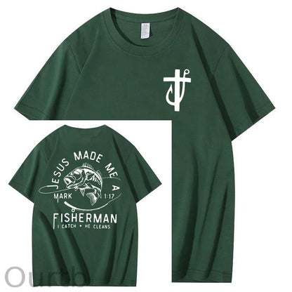 Jesus Made Me A Fisherman Pattern Print 100%Cotton T-Shirt