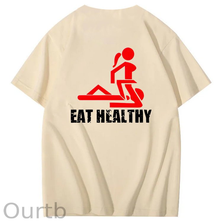 Eat Healthy Pattern  Print 100%Cotton T-Shirt