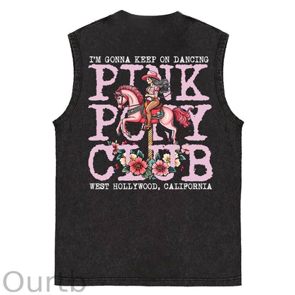 I'm Gonna Keep On Dacing Print Washed Cotton Sleeveless Tank Tops