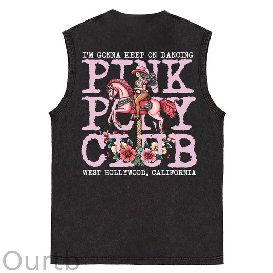 I'm Gonna Keep On Dacing Print Washed Cotton Sleeveless Tank Tops