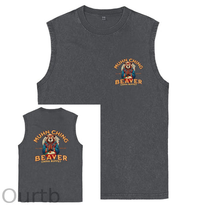 Muhn Ching All You Can Eat Beaver China Buffet Art Print Cotton Sleeveless Tank Tops